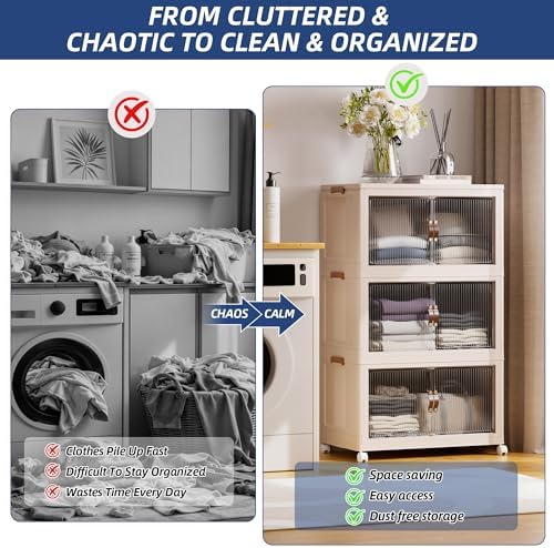 SAILUN 580Qt Stackable Storage Bins,Storage Cabinet a Lid,4Pack Blush White - Image 2