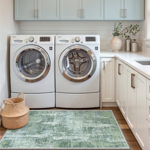 Valenrug 3x5 Rug, Abstract Washable Entryway Rug for Bedroom Sage Green - Image 4
