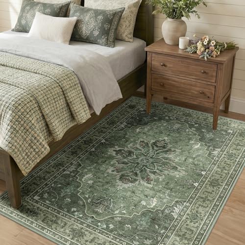 RELEANY Washable Area Rug, 4'x6', Green/Dark Green/Gray - Image 3