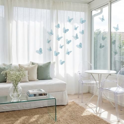 Bememo 72 Pcs 3D Butterfly Wall Decals, 3 Sizes,Sky Blue | Metallic Hollow Design for Bedroom Living Room, Removable Adhesive Wall Decor, Easy Peel Stick Party Decoration Stickers - Image 5