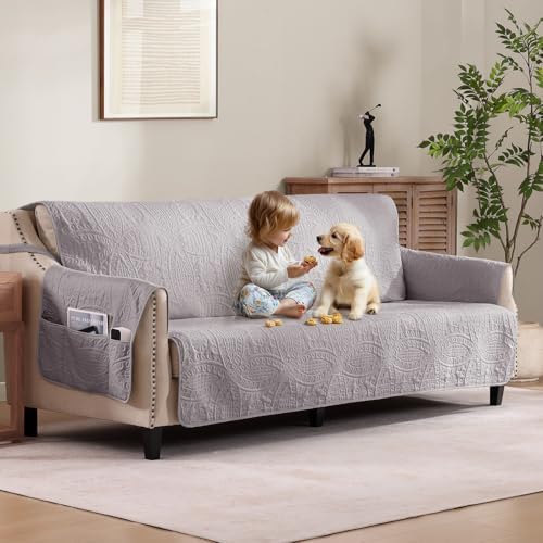 Quilted Grand Sofa Covers Washable, Couch Cover for Grand Sofa, Soft Cozy Couch Protector for 4 Cushion Couch, Oversized Grand Sofa Slipcovers Water-Repellent (Grand Sofa 88", Cloud Purple) by Pamhaven