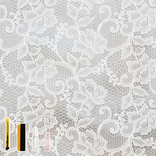 NINETREX Window Privacy Film, Frosted White Lace Window Cling, 17.5"x157.4" by NINETREX