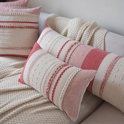 Christmas Lumbar Pillow Covers 14x36 Inch Long, Red Textured Boho Christmas Decoration Pillow Cases for Farmhouse Home Decor, Accent Cushion Cover for Sofa, Bed, Living Room, Bedroom, Pack of 1 - Image 7