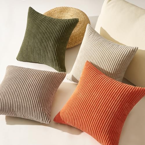 Topfinel 20x20 Sofa Pillow Covers Rust and Olive Green Velvet Throw Pillow Covers Boho Farmhouse Cushion Cases Soft Corduroy Fall Home Decor for Couch Bed Sofa Living Room Pack of 4 - Image 4