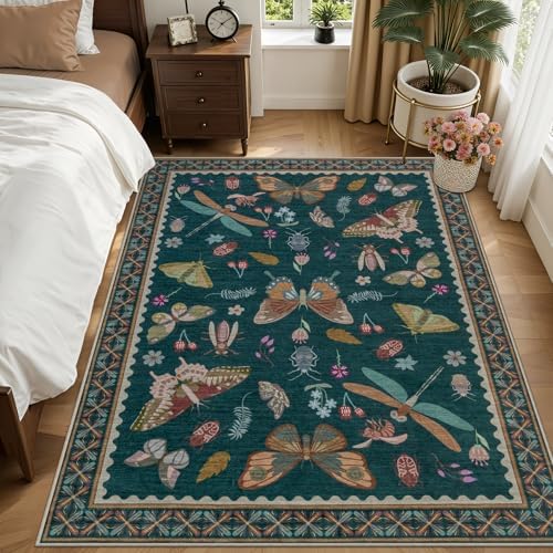 6x9 Area Rug Living Room: Soft Floral Washable Boho Carpet Teal - Image 3
