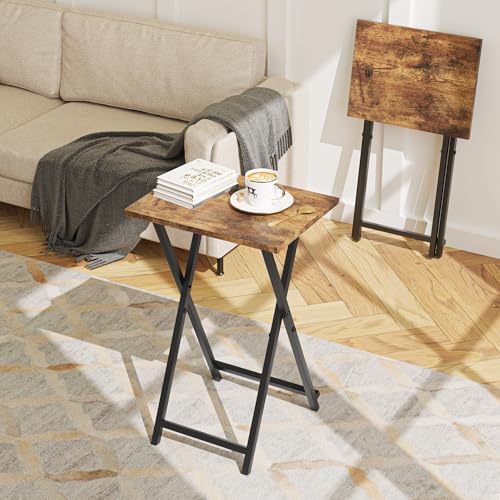 Acovy Foldable TV Trays, Small Folding Table, TV Trays Set of 2, TV Dinner Tray, Side Table for Bed, Couch, Portable Easy to Move, Brown - Image 4