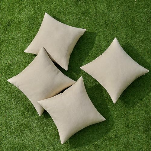 MIULEE Pack of 4 Decorative Outdoor Throw Pillow Covers Linen Waterproof Pillow Covers Summer Farmhouse Cushion Cases for Patio Garden Tent Balcony Couch Sofa 18x18 Inch Beige - Image 4
