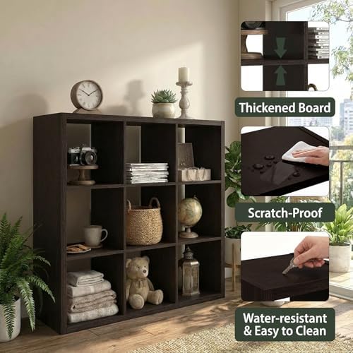 WannabeMyself【2026 Wooden Thick Frame】 9 Cube Storage Organizer with Anti-Tipping Kits, Reversible Open Back Book Shelf,Bookcase for Living Room,Bedroom,Entrance Hall,Office,11.6×36.3×36.3,Chocolate - Image 3