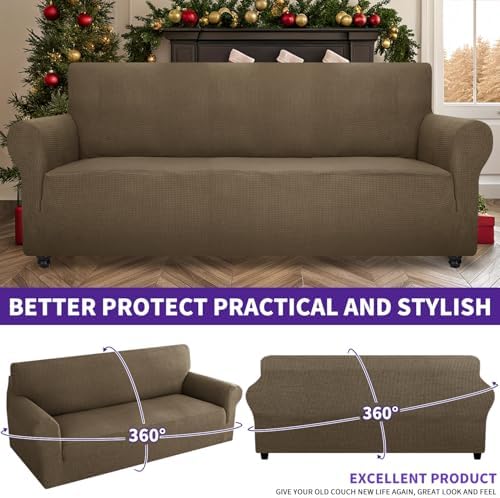 ZNSAYOTX Stretch Oversized Couch Cover Universal Sofa Covers for Living Room Dogs Pet Furniture Protector Spandex Extra Large Sofa Slipcovers with Anti Slip Foam Sticks (Brown, XL Sofa) - Image 5