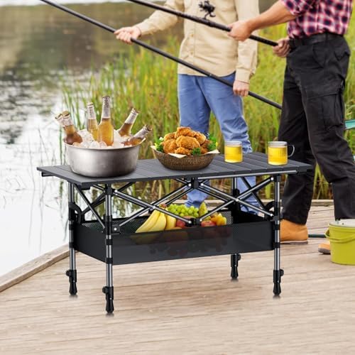 Anbte 3ft Aluminum Roll Top Folding Camping Table, Portable, 32”X16”, Black - Image 2