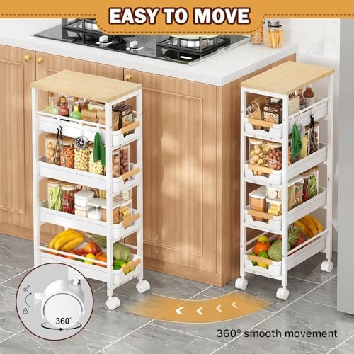 SUNALLY Slim Storage Cart with Wheels, Narrow Kitchen Rolling Cart, White - Image 4
