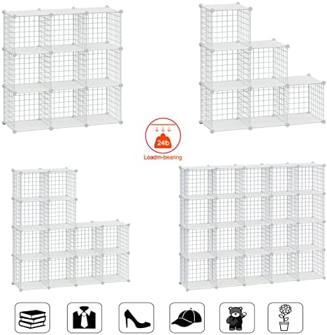 HUBSON Wire Cube Storage Organizer, Book/Toy/Craft/Potted Plants and petCloset Organizers and Storage Shelves, 6-Cube Freely Combinable Metal Grids Storage Shelf,White Plus Iron - Image 4