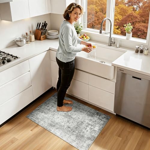 RELEANY Washable 2'x3' Abstract Area Rug for Living Room Gray White - Image 2
