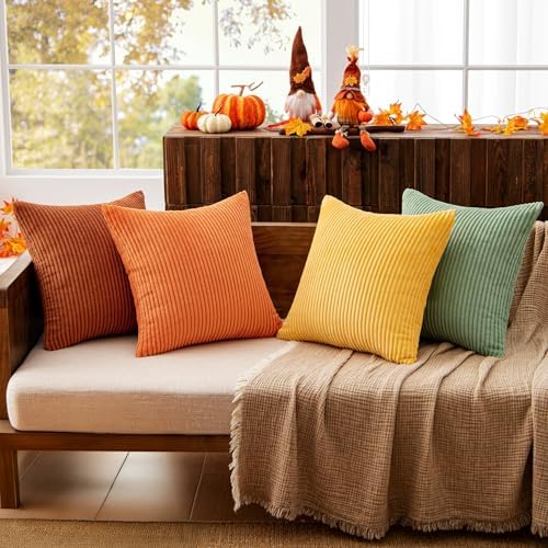 MIULEE Fall Decorative Throw Pillow Covers Yellow Rust Green 18x18 - Image 2