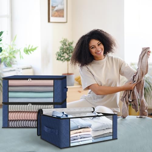 HomeHacks 3-Pack Clothes Organizer Storage Bags, 35L Storage Bins, Blue - Image 7