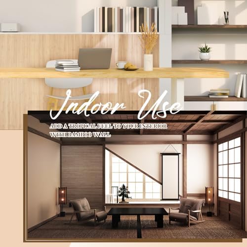 Juexica 2 Pcs Natural Bamboo Wall Panel 16 x 96 Inch Bamboo Covering Renewable Pole Wrap Fencing Wainscoting Room Divider for Interior Wall Decoration Bedroom Living Room Ceiling (Light Carbonized) - Image 4
