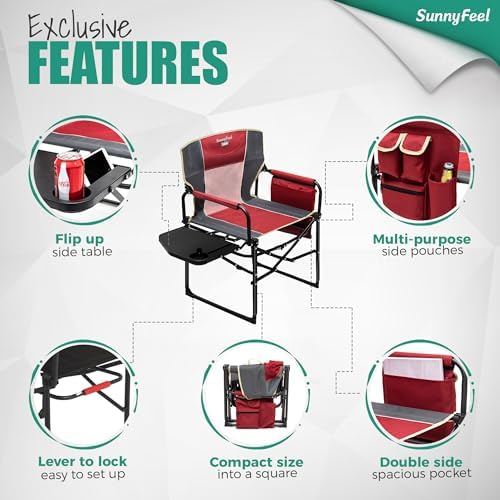 SUNNYFEEL Oversized Camping Chair Portable Directors Chairs with Side Table - Image 5