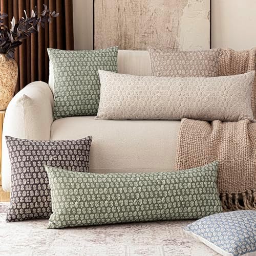 Foindtower Long Floral Print Lumbar Throw Pillow Covers 14×36 Sage Green - Image 7