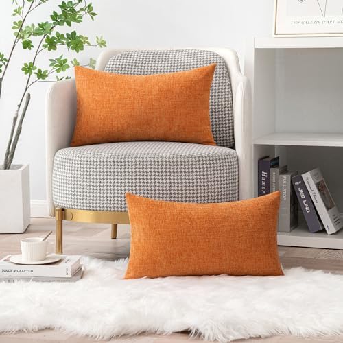 MIULEE Soft Chenille Fall Lumbar Throw Pillow Covers Orange 12x20 Inch - Image 6