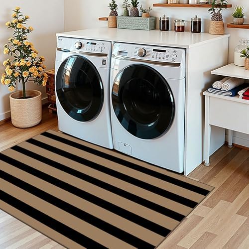 Black Tan Striped Entry Rug - 3x5 Non-Slip Indoor Outdoor Rugs - Image 7