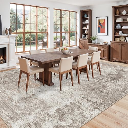 12x15 Area Rug for Living Room – Large Modern Neutral Abstract Thin Washable Carpet, Soft Low Pile Non-Slip Stain-Resistant for Bedroom Dining Room Home Office (Beige Grey) - Image 3