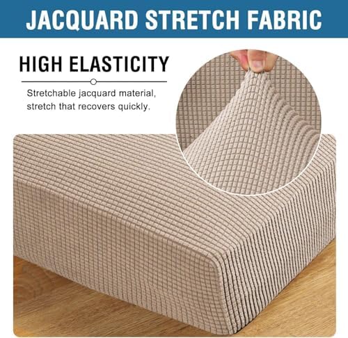 H.VERSAILTEX Super Stretch Individual Seat Cushion/Couch Slipcover Sets Thick Jacquard Textured Twill Fabric (3 Piece Sofa Covers, Sand) - Image 4