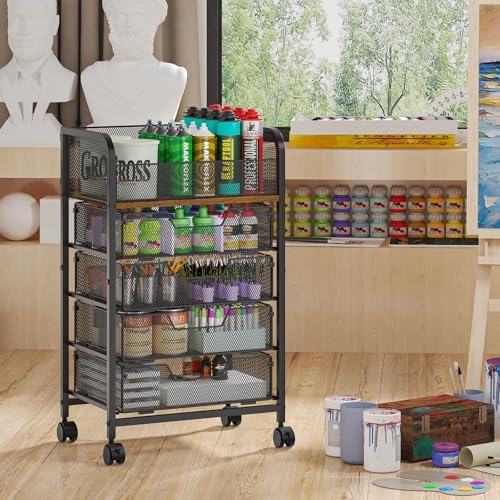Yociyoga 5-Tier Craft Cart with Wheels-Rolling Storage Cart with Drawers,Rolling Utility Cart with DIY Divider,Art Supply Organizer Cart,Rolling Cart with Drawers,Craft Organizers and Storage,Black - Image 3
