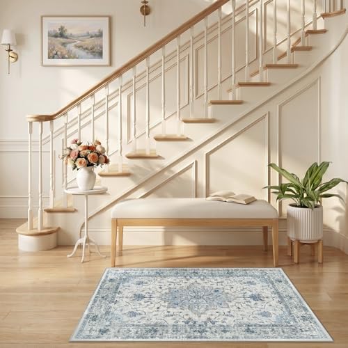 RELEANY Washable Area Rug, Small 2'6"x4', Blue/White/Gray - Image 2