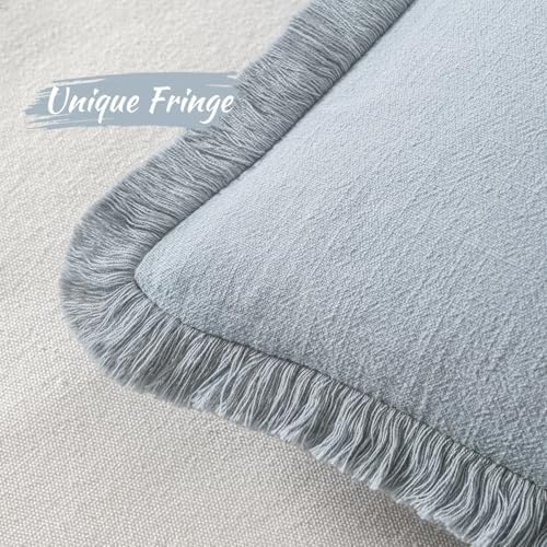 MIULEE Boho Linen Fringe Decorative Throw Pillow Covers Sky Blue 20x20 - Image 3