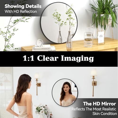 SCWF-GZ 20" Round Mirror Circle Wall Mounted Hanging or Against Wall Metal Frame Dressing Make-up Mirrors for Entryway Bedroom Bathroom Living Room 20 inch Black - Image 4