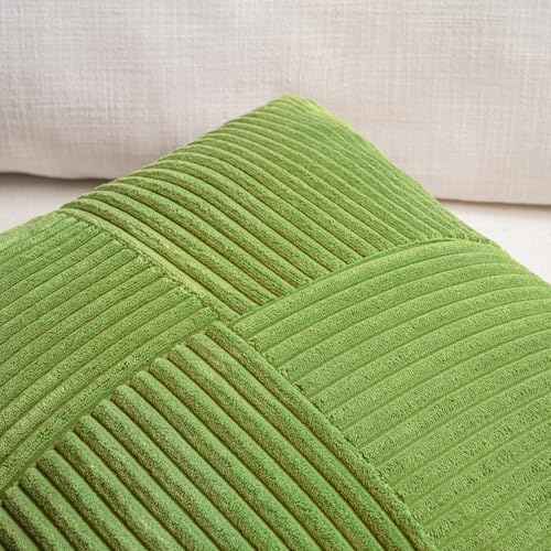 Fancy Homi Set of 2 Lime Green Decorative Throw Pillow Covers 20x20 Inch for Living Room Couch Bed Sofa, Farmhouse Boho Home Decor, Soft Cross Corduroy Patchwork Accent Square Cushion Case 50x50 cm - Image 3