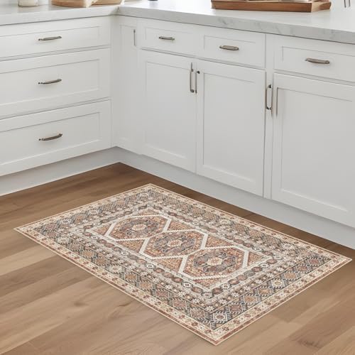 2x3 Area Rug Washable Vintage: Non Slip Throw Rugs for Entryway Floor Brick - Image 4