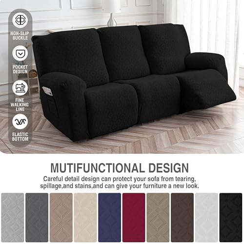 Gennia Waterproof Recliner Sofa Cover,3 Seat Couch Cover,Black - Image 5