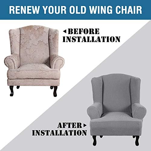 H.VERSAILTEX Wing Chair Slipcover Chair Covers for Wingback Chairs Wingback Chair Covers Slipcovers 1 Piece Stretch Sofa Cover Furniture Protector Soft Spandex Jacquard Checked Pattern, Dove - Image 4