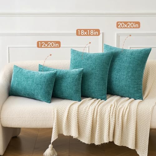 MIULEE Soft Chenille Throw Pillow Covers Teal 16x16 Inch Pack of 2 - Image 4