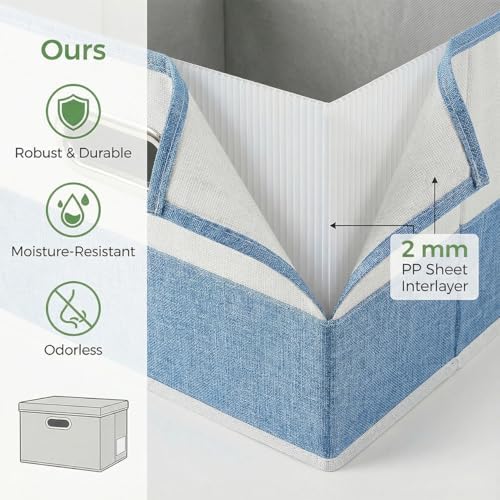 PRANDOM Storage Bins with Lids [3-Pack] Linen Fabric Foldable Storage Boxes Organizer Containers Baskets Cube with Cover for Bedroom Closet Office Blue&White（11.4X8.6X6.7 - Image 4