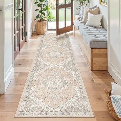 Madane Hallway Runner Rug 2x8 Washable Kitchen Rugs Non-Slip, Pink/Gray - Image 4