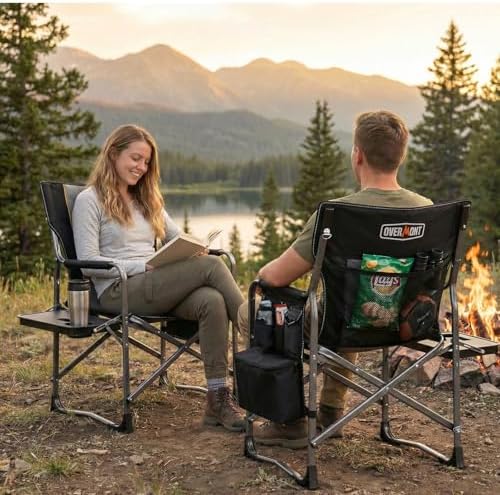 Overmont 2 Pack Folding Camping Chairs with Side Tables, 400 lb Each - Image 2