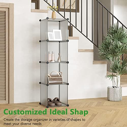 C&AHOME Plastic Cube Storage Organizer, 4-Cube Shelves Units, Grey - Image 4