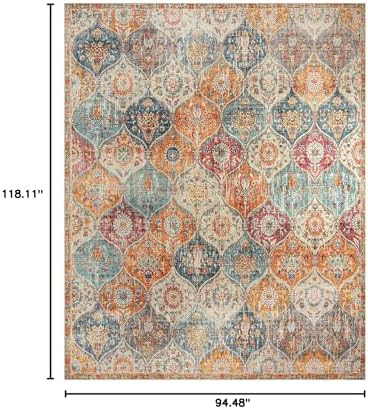 Lahome Moroccan Washable Area Rugs 8x10, 8x10 Rugs for Living Room Bedroom, Non Slip Low Pile Distressed Stain Resistant Rug for Kids Pets High Traffic Areas Elise, Burnt Orange - Image 2