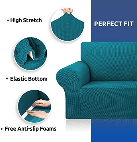 KEKUOU Stretch Loveseat Couch Cover, 2 Cushion Couch Slipcover,Peacock Blue - Image 6