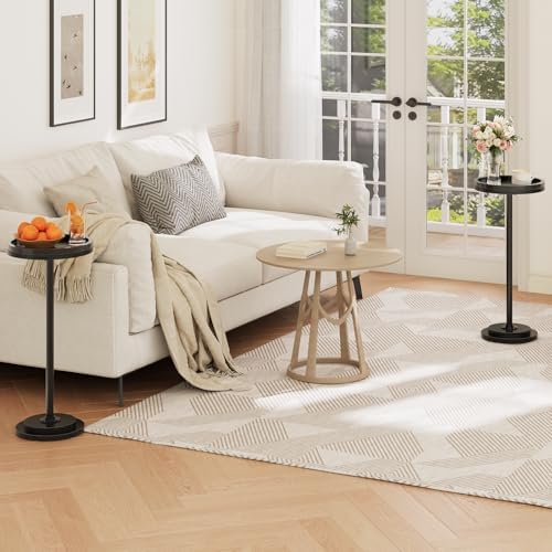 HOOBRO Small Round Side Tables, Set of 2, Drink Tables, Coffee Martini Tables with Pedestal Accent for Small Spaces in Living Room, Bedroom, Sofa Couch, Black BB168BZP201 - Image 2