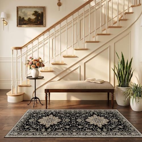 RELEANY Washable Area Rug, Runner 2'6"x5', Black/Neutral - Image 2