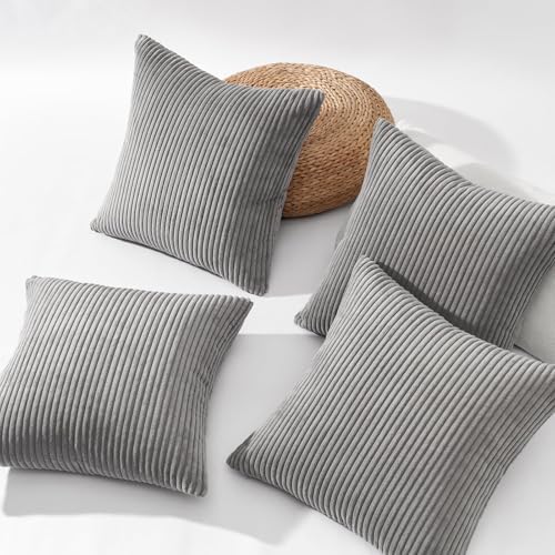 Topfinel Decorative Grey Throw Pillow Covers Cushion Cases, Set of 4 Soft Velvet Modern Double-Sided Designs, Mix and Match for Home Decor, Pillow Inserts Not Included (20x20 inch) - Image 4