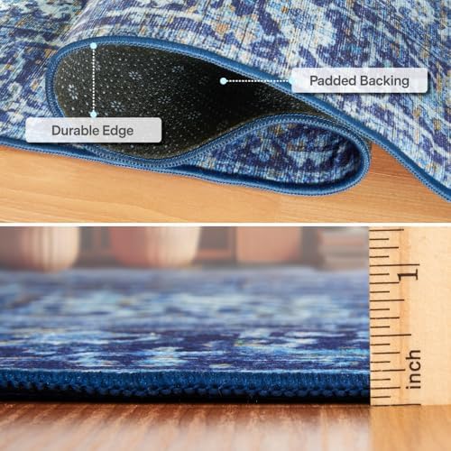 ReaLife Rugs Machine Washable Area Rug Runner - Living Room Bedroom Bathroom Kitchen Entryway Office - Padded Low Pile Stain Resistant Premium - Boho Vintage Traditional - Lyle - Blue 3' x 5' - Image 2