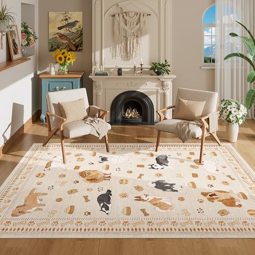 DUKINO 4x6 Area Rug, Washable Dog Rug for Living Room Non Slip Beige Yellow - Image 5