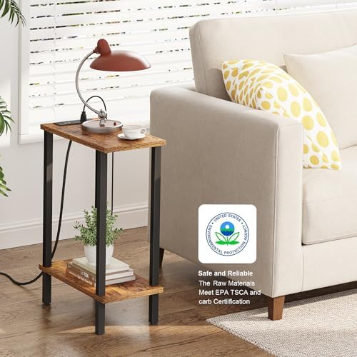 TUTOTAK Narrow Side Table, 2-Tier Small End Table with Charging Station - Image 4