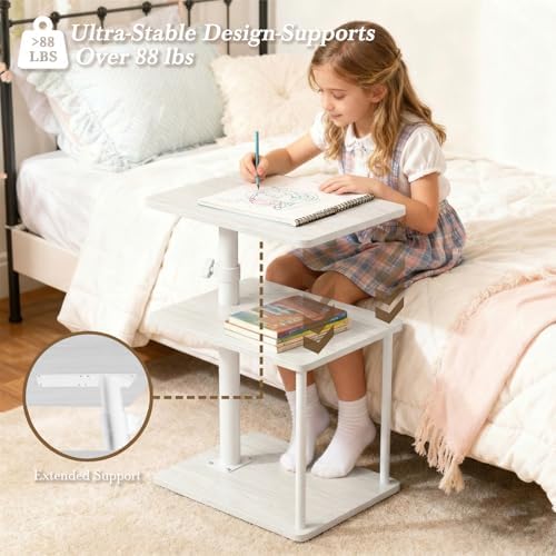 Faesun 360° Swivel Side Table for Height Adjustable, C Shaped End Table for Couch with Storage, 3-Tier Night Stand with Open Shelf, Tv Tray for Small Spaces, Living Room, Bedroom, White - Image 3