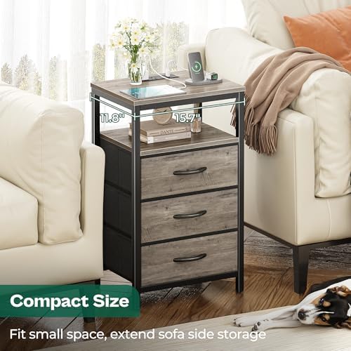 Huuger Nightstand with Charging Station, 27.6 Inch Bedside Table,Side Table - Image 6