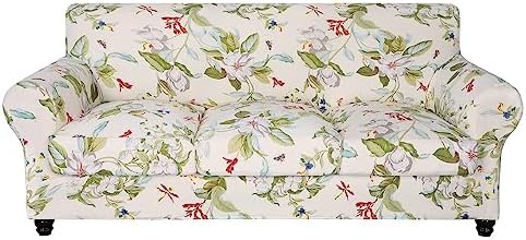 SearchI Stretch Sofa Cover Printed Couch Cover, Floral Pattern 4 Pieces Sofa Slipcover with 3 Separate Cushion Cover, Washable Furniture Protector for Living Room(Sofa, Spring Pattern) by SearchI